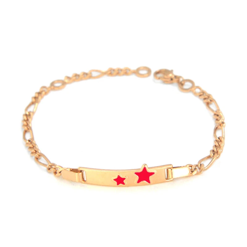 Золотые браслеты с красной звездой для маленьких детей; ювелирные изделия; браслет для крещения; Bebe Enfant Pulsera Bebe Bracciali; детский браслет для мальчиков и девочек; B1133