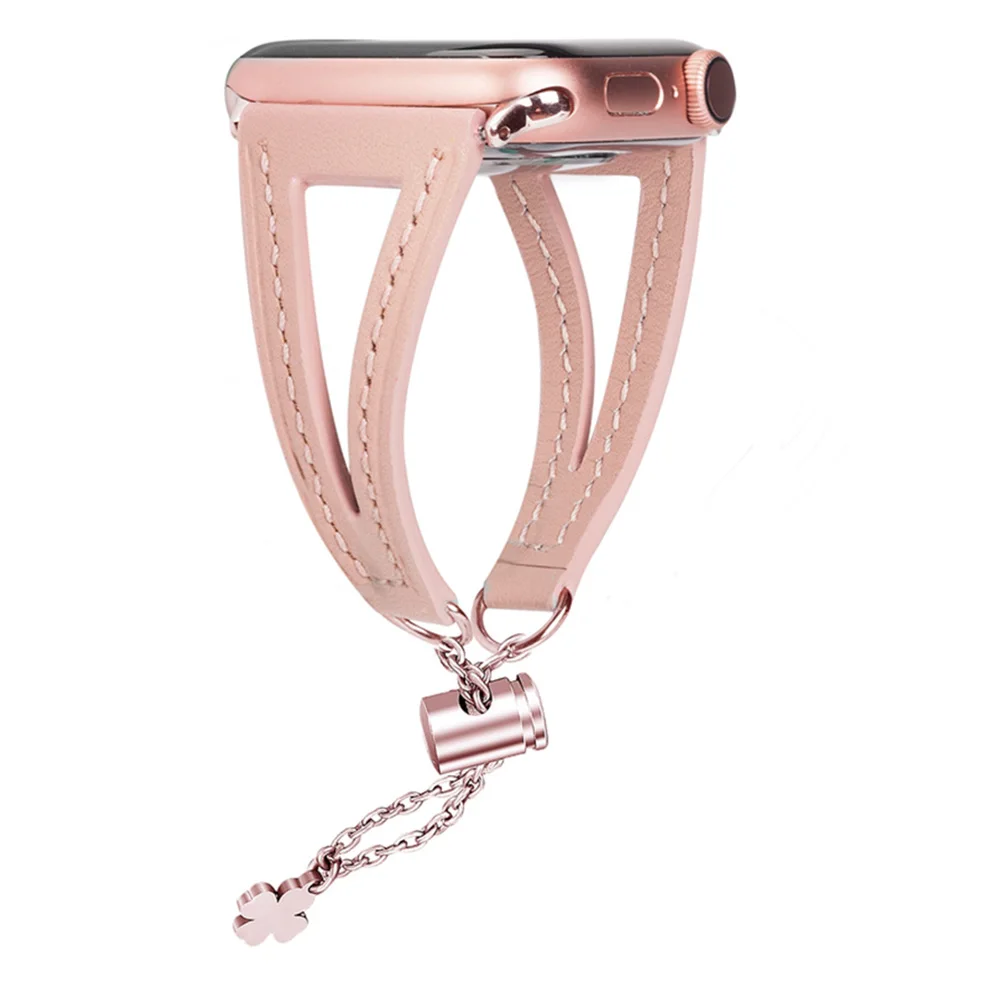 Pink Модный кожаный ремешок для Apple Watch 40 мм 44 мм 38 мм 42 мм Женский браслет-цепочка подвеска наручный ремень для iwatch серии 5 4 3 2 1 - Цвет ремешка: Pink