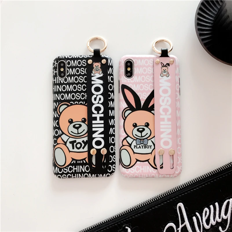 

Korea style wrist strap case for iPhone 11 Pro XS Max XR X case Cute teddy bear cover for iPhone 7 8 Plus silicone phone case