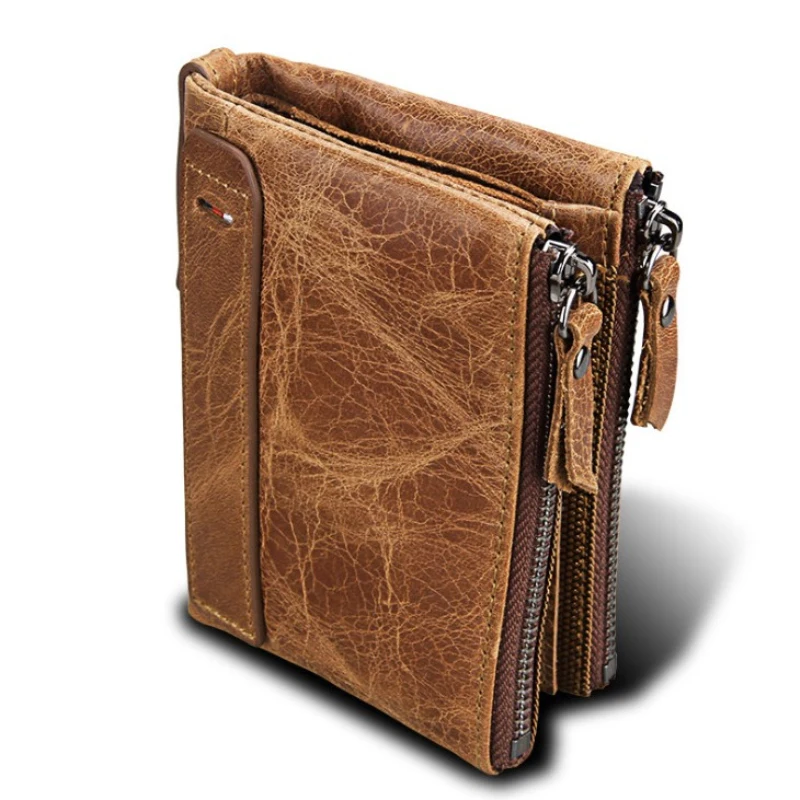 

100% Genuine Leather Men Wallet Small Zipper Pocket Men Wallets Portomonee Male Short Coin Purse Brand Perse Carteira For Rfid