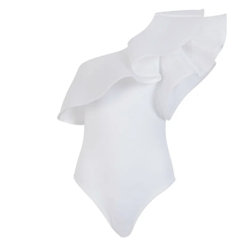 Summer Women Sexy Off One Shoulder Ruffled Tops Romper Jumpsuit Swimwear Swimsuit BathingSuit Beachwear One-Piece Suits New