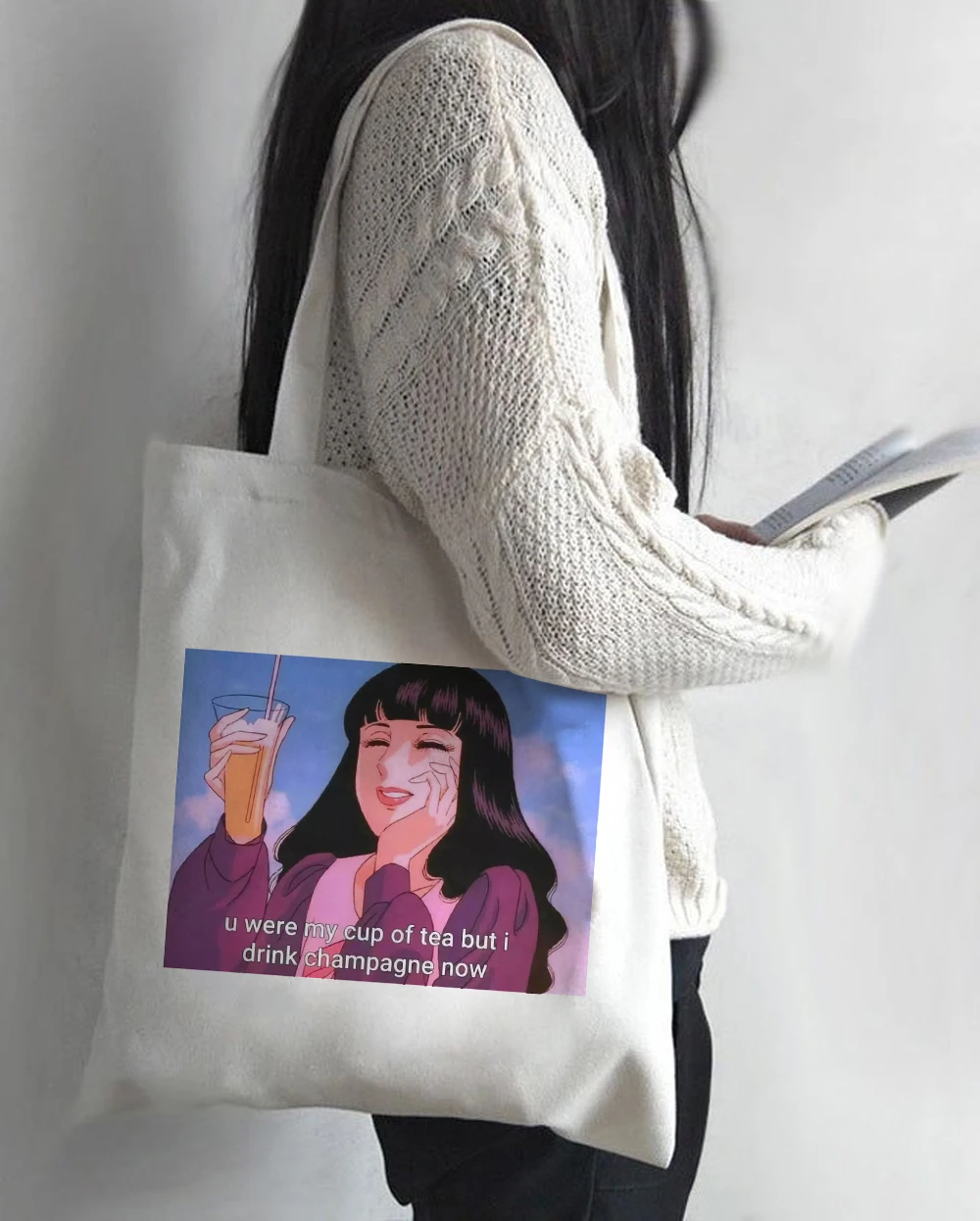 

U Were My Cup of Tea Graphic Women Canvas Shopping Bags Eco Reusable Ladies Bags Women Beach Bags Vintage Band Bags