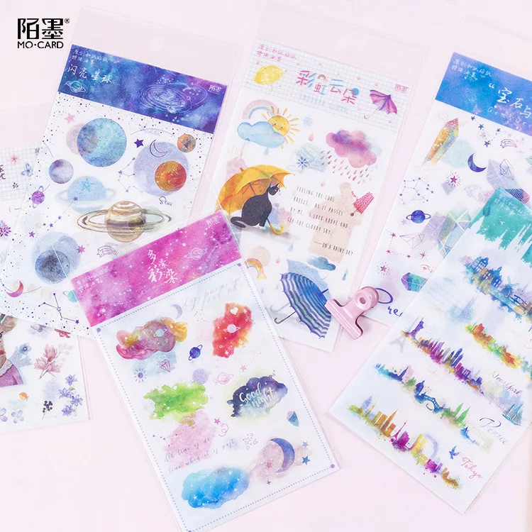 

2pcs Special Ink Washi Paper Stickers Scrapbooking Planet Cloud Anime Stickers Cute Journal Stickers Kawaii Stationery Supplies