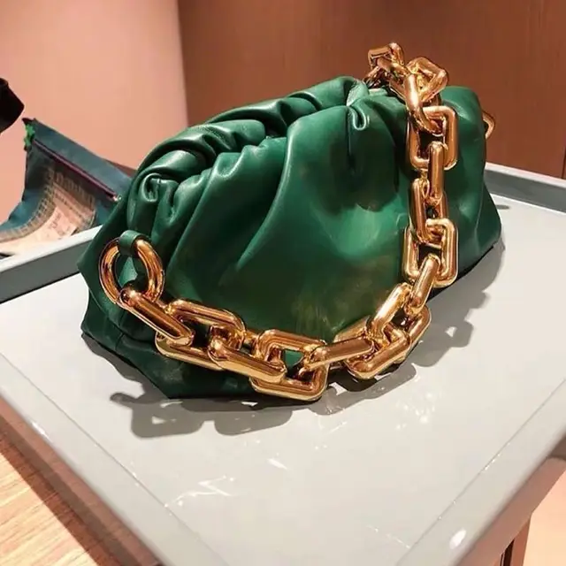 2020 New Fashion Women Genuine Leather Handbag High Quality Thick Metal Chain Cloud Dumplings Clutch Bag Female Shoulde Bags 1