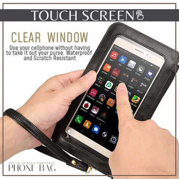 

Touchable Leather Mobile Phone Bag Coin Purse Outdoor Women Mini Crossbody Bags Transparent Phone Handbag One Shoulder Messenger