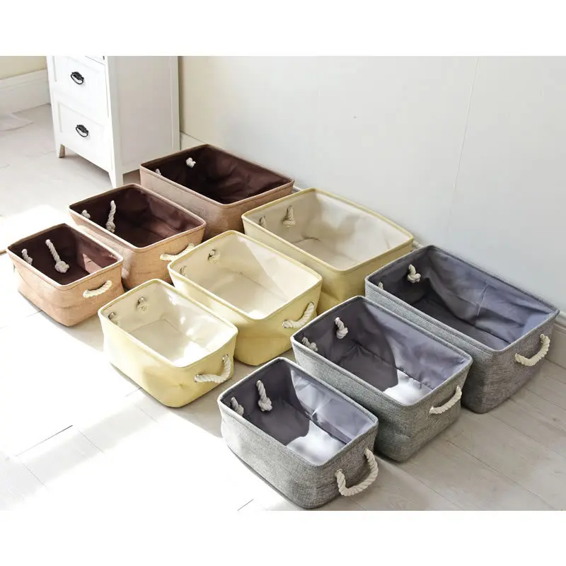 Plain Color Linen-like Three-piece Set shou ti kuang cu mian sheng Thick EVA Lining Clothing Storage Basket 0803