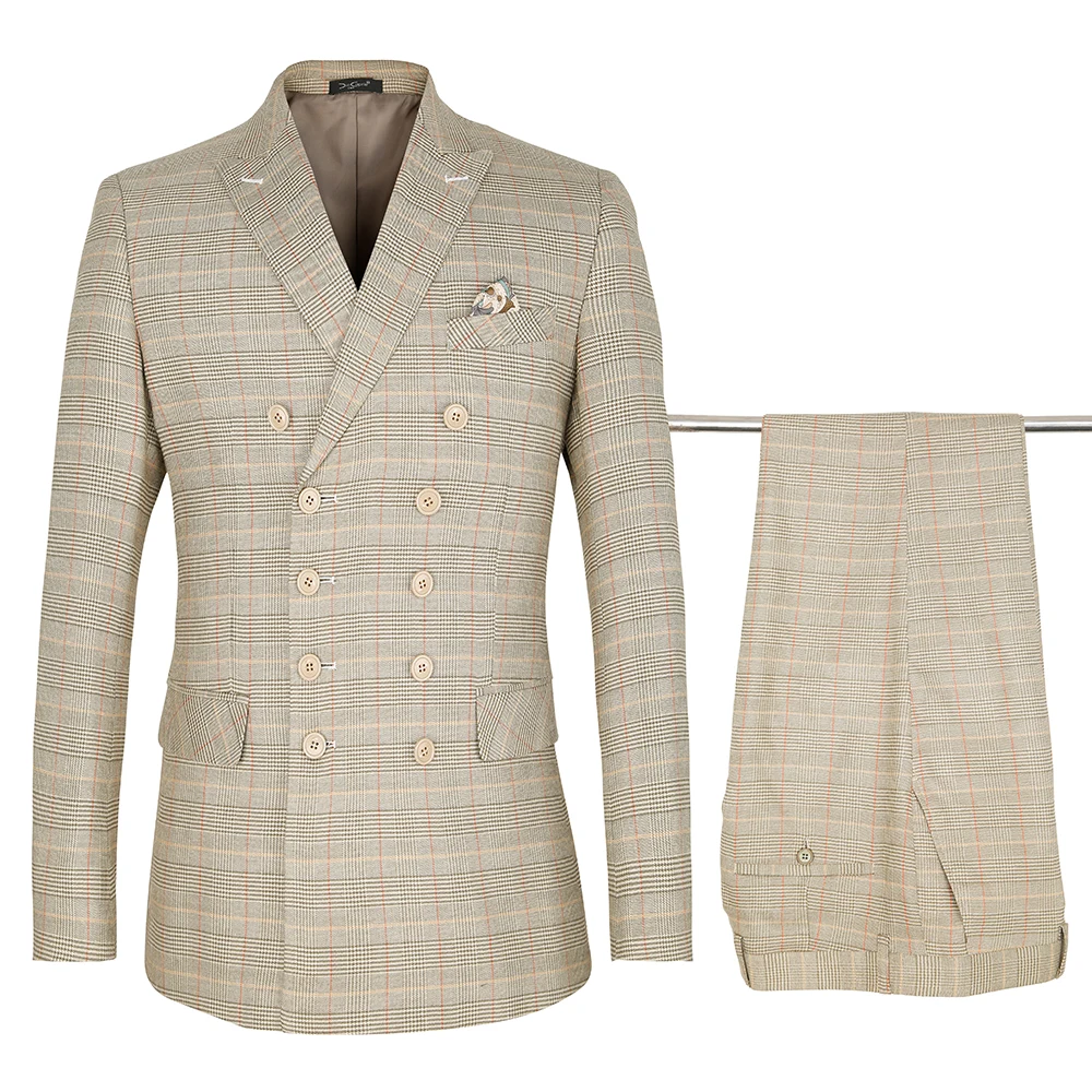 PAULKONTE Men Suits Sets Double Breasted Suit Men 2019 Formal Plaid Blazer Men's Wedding Tuxedo (Jacket+Pants) 2PCS Traje Hombre