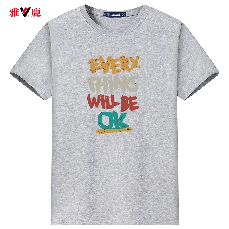 Men's Clothing Tops Tees YALU Brand Quality 100% Combed Cotton Everything Will Be Ok Letter Word Print T Shirts Short Sleeve Boy | Мужская