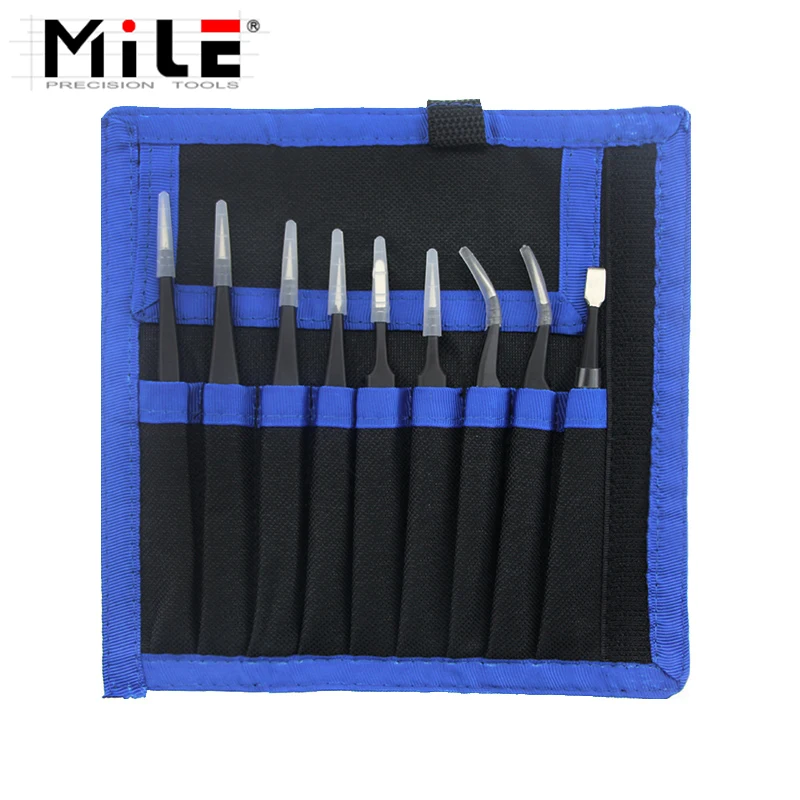 

9PCS ESD Tweezers Set Stainless Steel Anti-static Precision Tweezers for Electronic Watch Jewelry Mobile Phone Repair Tool Kit