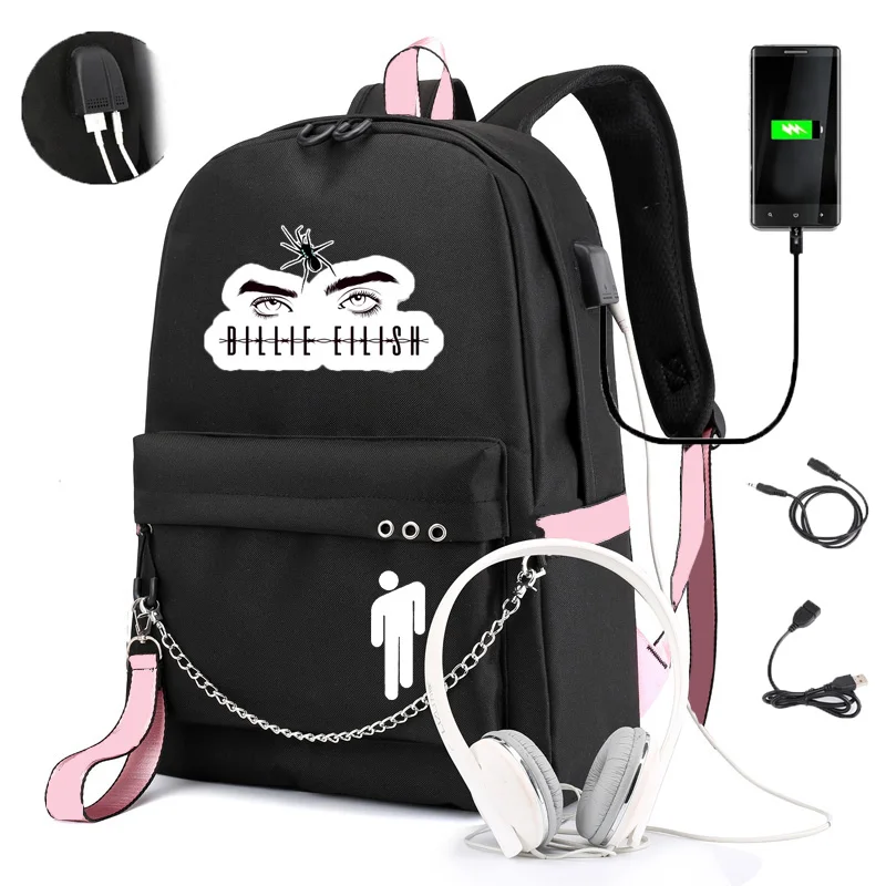 IMIDO Billie Eillish рюкзаки для девочек зарядка через Usb школьная сумка карамельный цвет рюкзак для учащихся обратно в школьные сумки