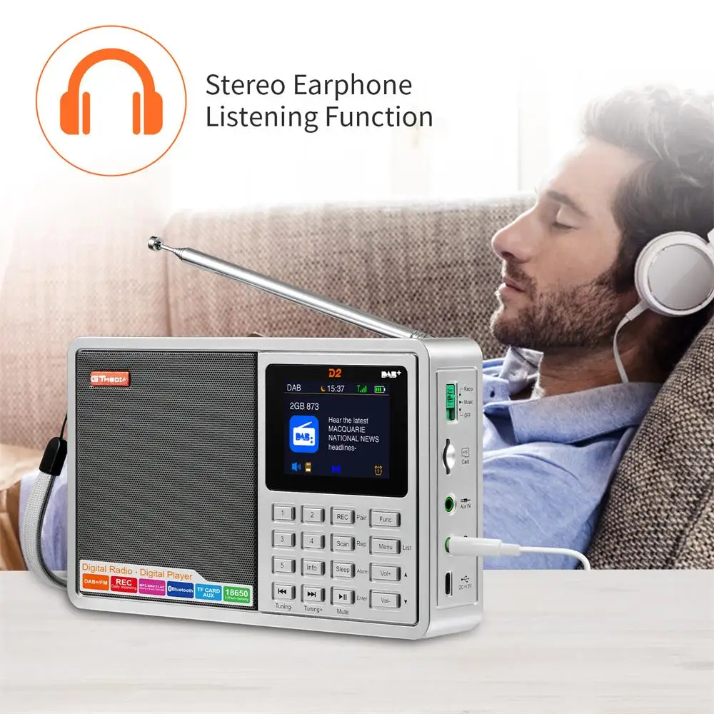 Faixa de Rádio Alto-falantes com 2.4 Gtmedia Rádio Portátil Dab Estéreo - Rds Multi Polegada Display Lcd Alarme Suporte Micro sd tf Cartão d2 fm - Image 2