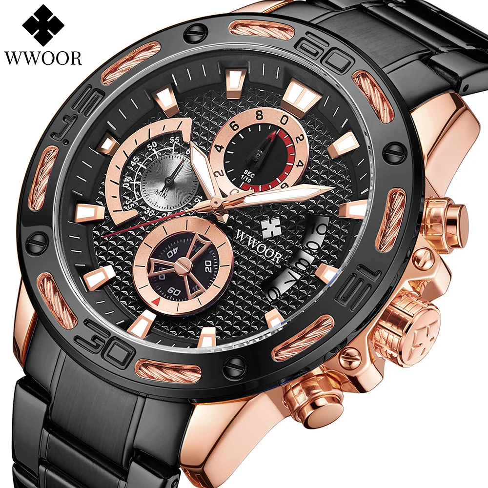 

WWOOR 2020 New Fashion Mens Watches Top Brand Luxury Big Clock Sport Chronograph Quartz Watch Men Military Waterproof Wristwatch
