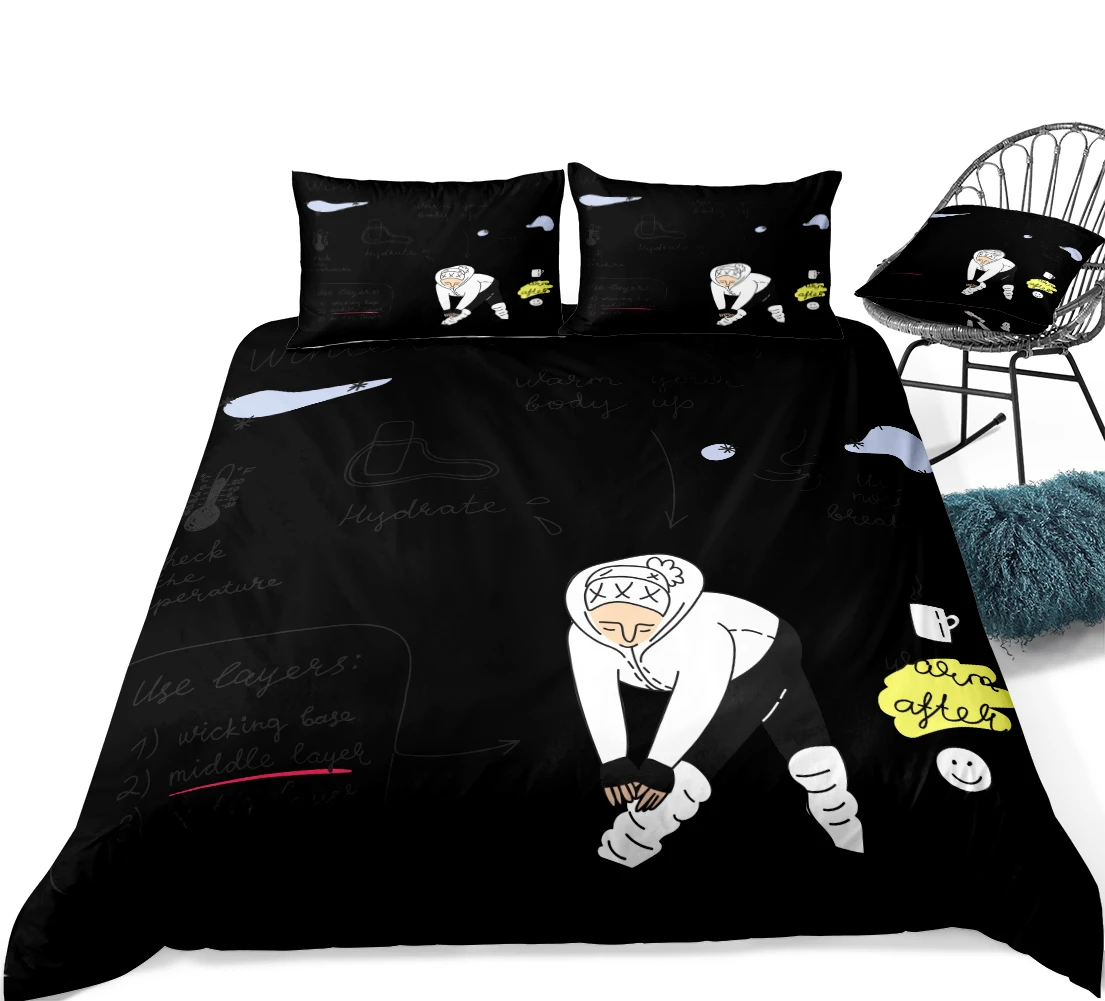 ModernBeddingSetQueenKingCoolDuvetCoverSetforKidsTeensBlack