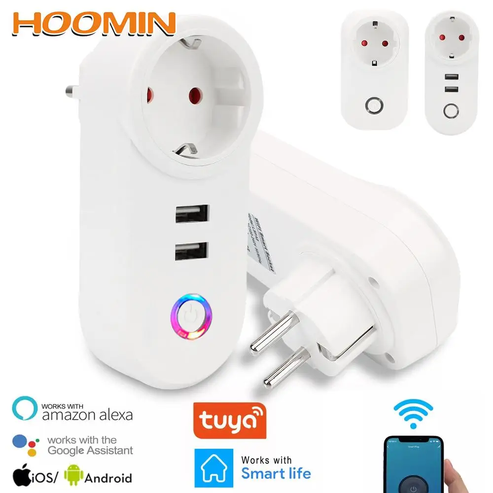 Wifi Smart Plug with Double USB Socket Tuya Smart Life EU Plug Power Outlet  Timer APP Remote Voice Control for Alexa Google Home