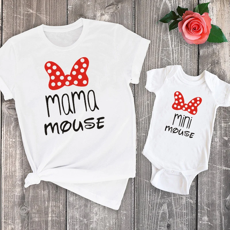 Matching Outfits Tshirt Baby-Girl Mini Family Mama Mommy Me And Bow 1PC Cotton Kawaii