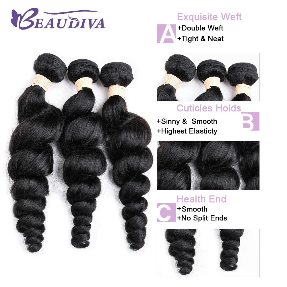 Brazilian Loose Wave With Closure 3 Bundles With 13*4 Free Part Ear to Ear Lace Frontal Remy Brazilian Human Hair Weave Bundles