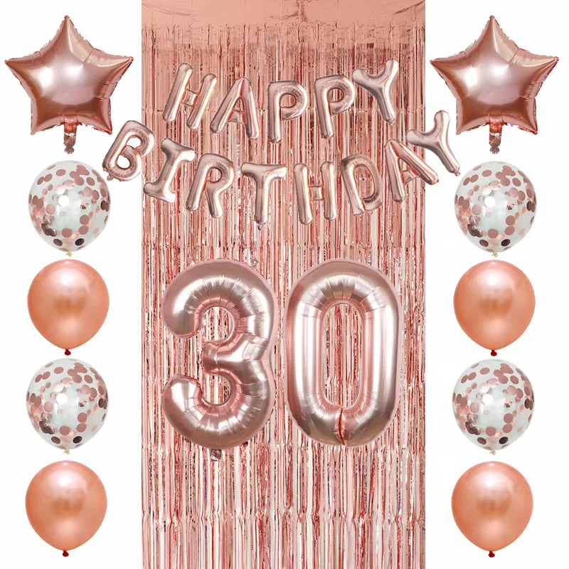 26 шт. воздушный шар на день рождения 18 20 30 40-ой номер фольгированный шар на день рождения украшение буквы-конфетти розовое золото латексный дождевой занавес