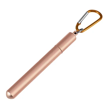 

New Telescopic Reusable Portable Straws -Collapsible Stainless Straws with Aluminum Case Keychain and Cleaning Brush Champagne