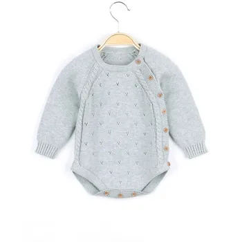 

2020 New Hot Autumn Infant Baby Long Sleeve Solid Print Rompers Kids Girls Boys Knitted Bodysuit Jumpsuit Newborn Clothes