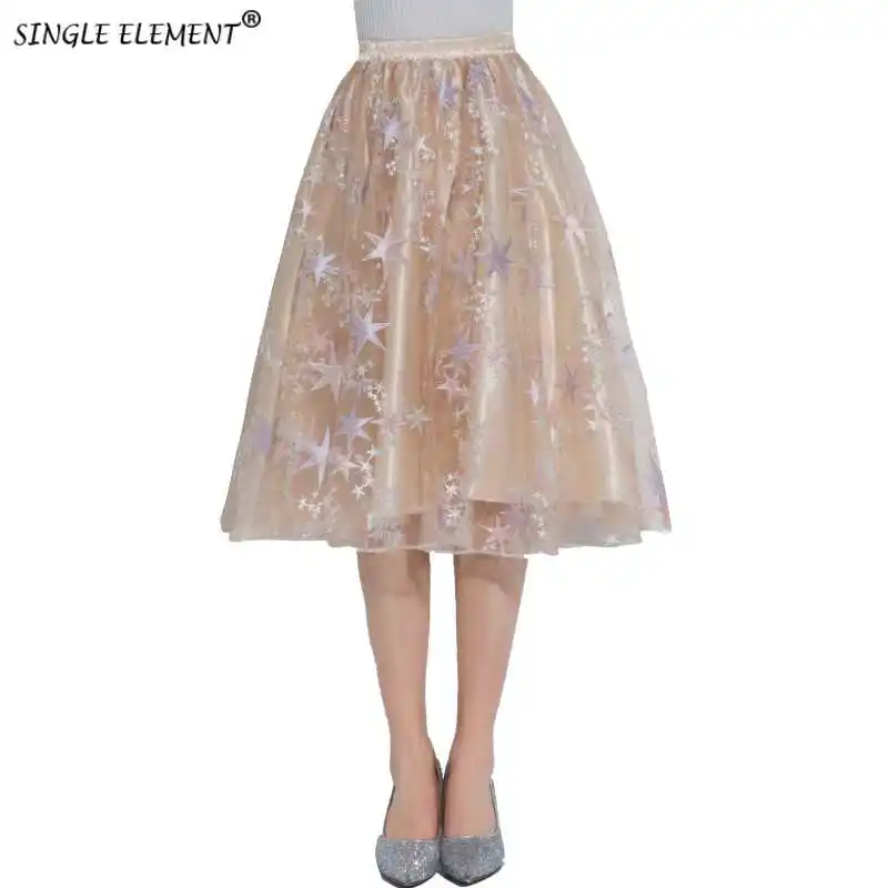 

Unique Champagne Star Pattern Petticoat Knee Length High Quality Soft Skirt