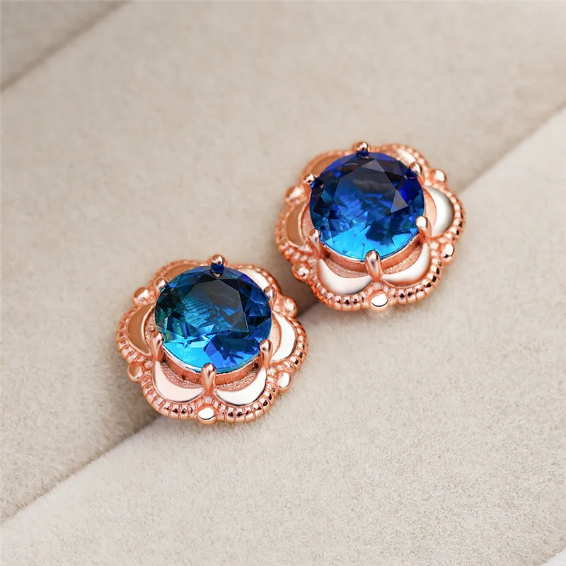 RongXing 8MM Round Rainbow Crystal Flower Stud Earrings for Women Rose Gold Filled Multicolor Zircon Lady Boho Jewelry | Украшения и