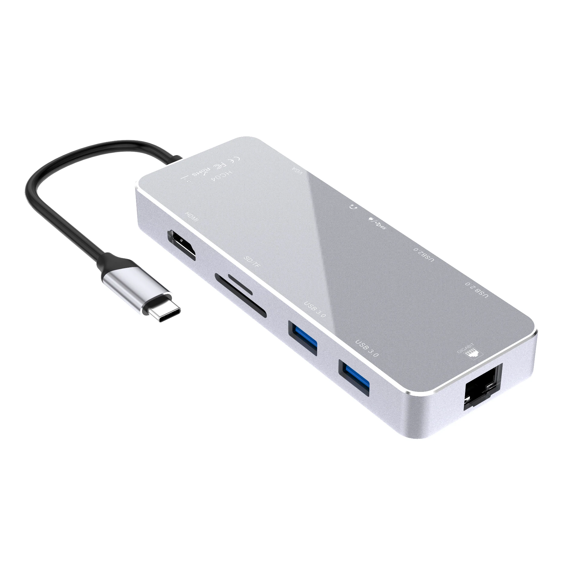 silver USB C Тип C концентратор TOTU 11-in-1 адаптер с поддержкой Ethernet 4K кабель-Переходник USB C на HDMI VGA 2 USB3.0 2 USB2.0 Micro SD/TF Card Reader устройство чтения карт - Цвет: silver