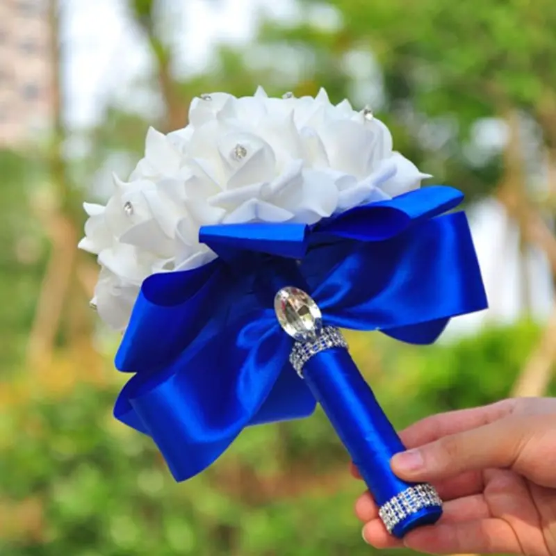 Корейский стиль Свадебный искусственный букет невесты цветок ПЭ Пена розы с искусственным кристаллом ленты со стразами для вечерние декор с церковью