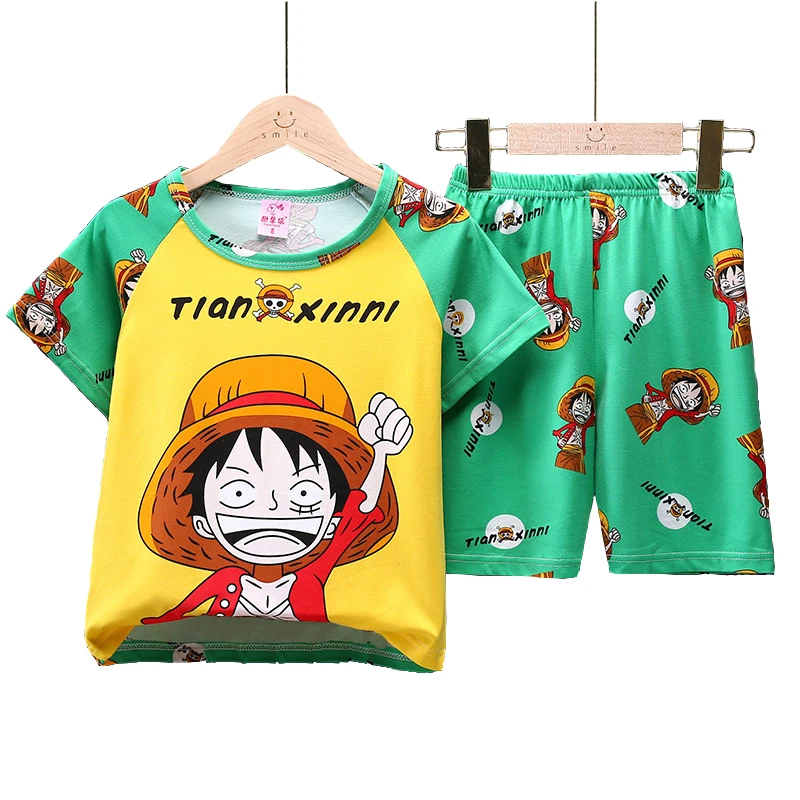 Summer Anime Print Kids Pajamas Sets T Shirt With Shorts Children Luffy Print Homewear Spider Snow White Pattern Costumes 2022 pajama sets boy