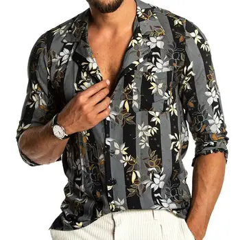 

Fashion Summer Mens Hawaiian Shirt Beach Style Floral V Neck Casual Shirts Blouse Hawaii Aloha Party Summer Holiday Fancy Tops