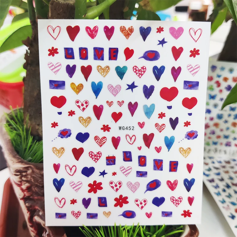 

3D Stickers for Nails Love Heart Flowers Graffiti Design Nails Art Decoration Manicure Stickers Sliders Nail Foil Accessories