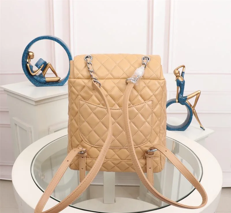 beige silver Высокое качество известный бренд рюкзак модная Натуральная кожа ромбовидная решетка женская сумка стиль модный роскошный рюкзак - Цвет: beige silver