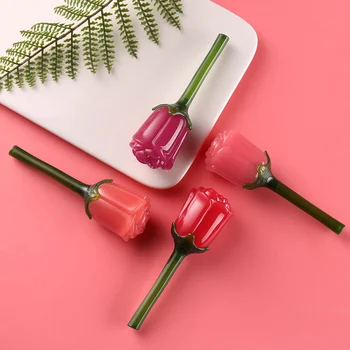 

New Rose Shape Moisturizing Lip Glaze Long Lasting Non Stick Cup Cosmetics SCI88