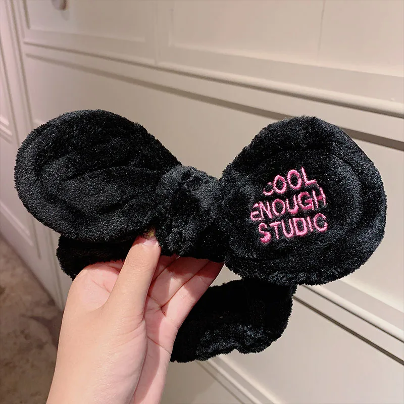 black bow Мягкая теплая одежда; коралловый флис; с бантом Ангел Животные уши эластичные повязки на голову для Для женщин и девочек Милая повязка на голову тюрбан Головные уборы аксессуары для волос - Цвет: black bow