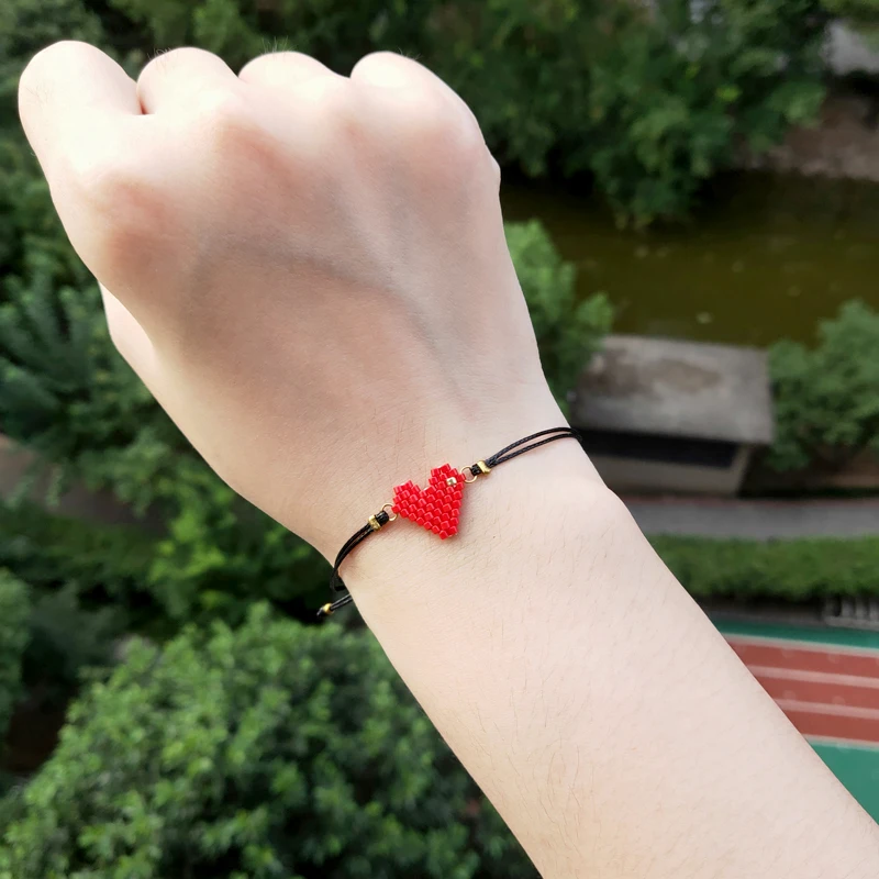 FAIRYWOO, милый браслет в виде сердца, женские модные ювелирные изделия, Миюки, бусины, браслеты с подвесками, ручная работа, Богемия, веревка, шнурок, свисающий браслет