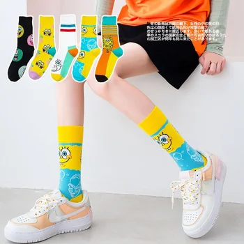 

SpongeBob Socks Women Cartoon Graffiti Kawaii Funny Cute Personality Ins Tide Cotton Crew Long Socks New for 2020 Autumn Lovely