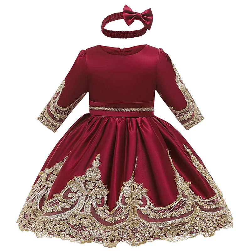 wine red Милое детское платье для свадебной вечеринки; платье подружки невесты с вышивкой для банкета; платье для первого дня рождения - Цвет: wine red
