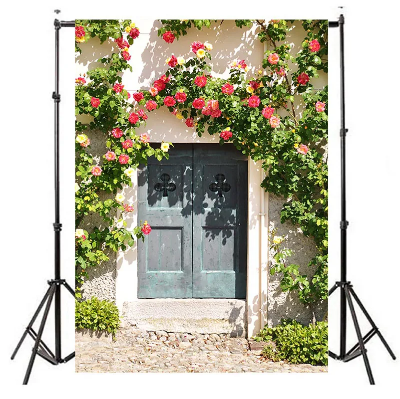 

Vintage White Brick Rose Flower Wall Photography Backdrops for Wedding Bridal Shower Photo Background Child Birthday Backdrops