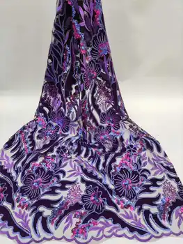 

Grand wedding lace fabric 2020latest African Vert soft velvet lace sequince lace fabric For Weddding long Dresses Classic purple