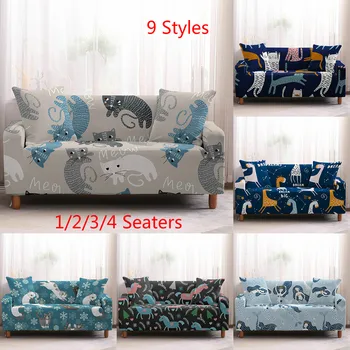 

lovely cartoon pictures Sofa Cover Corner Elastic For Living Room Fantasy Washable Stretchable Sky Blue Couch Cover I Shaped