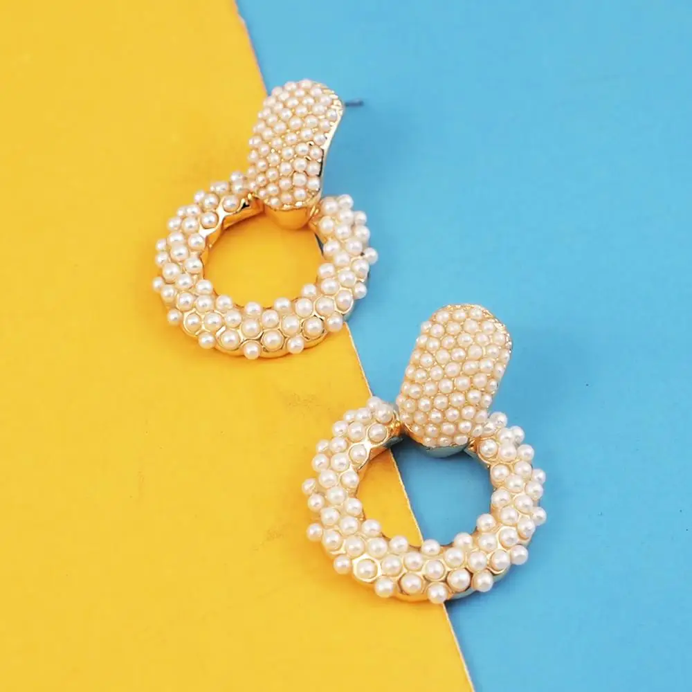 Круглые серьги-гвоздики с искусственным жемчугом, трендовые большие серьги ручной работы для женщин, ювелирные изделия для невесты, золотой цвет, UKMOC