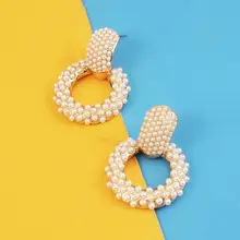 Круглые серьги-гвоздики с искусственным жемчугом, трендовые большие серьги ручной работы для женщин, ювелирные изделия для невесты, золотой цвет, UKMOC