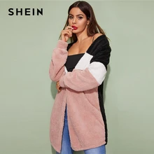 SHEIN разноцветное повседневное зимнее пальто с открытой передней частью, женская уличная одежда с длинным рукавом, Женская эластичная верхняя одежда с цветными блоками
