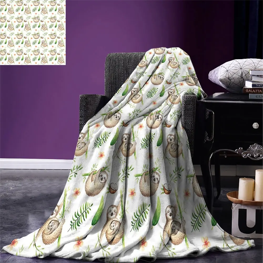 Sloth Throw Blanket Baby and Mother Soft Colored Flowers Coconut Tree Leaves Happy Family Warm for Bed Couch Light | Дом и сад