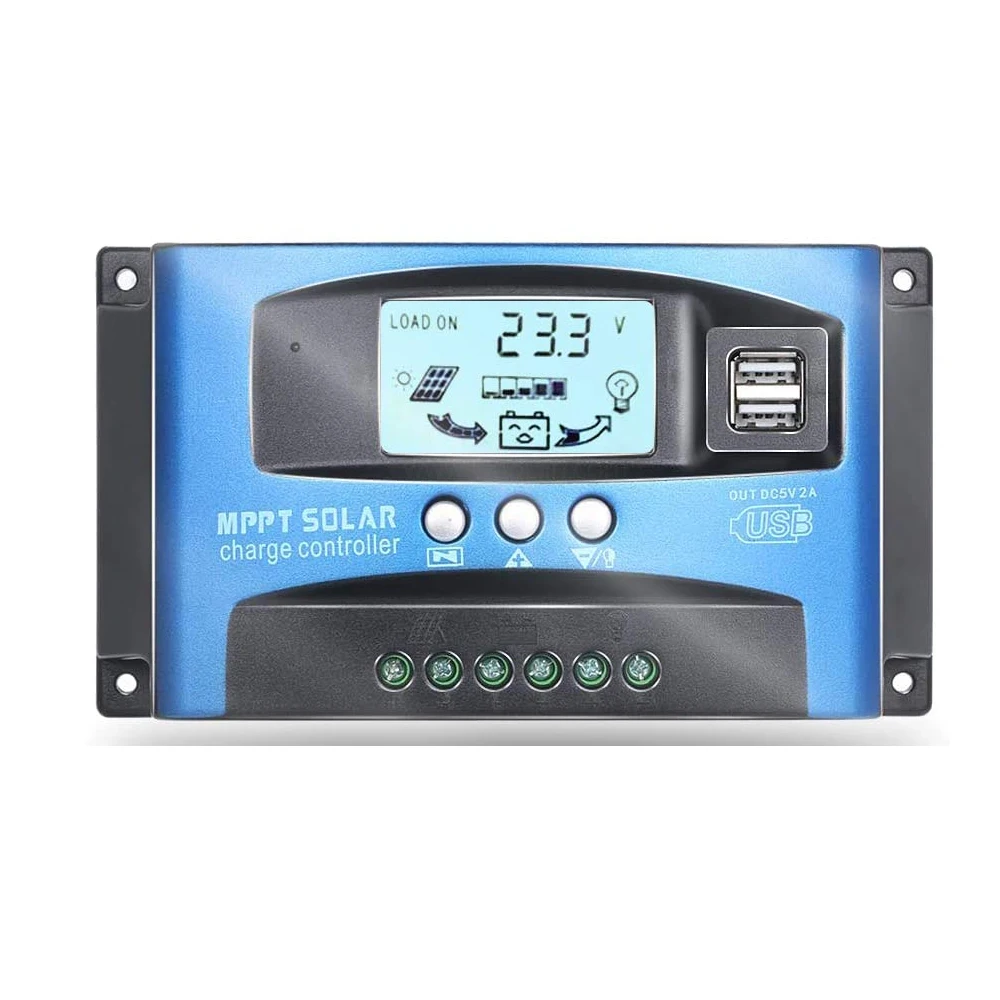 

MPPT Solar Charge Controller PWM 100A 60A 50A 40A 30A Solar Power Regulator 12V 24V Auto Dual USB LCD Display Load Discharger