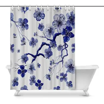 

Novelty Shower Curtain Bathroom Sets, Watercolor Cherry Blossom, Funny Fabric Home Bath Decor 84 X 69 Inches
