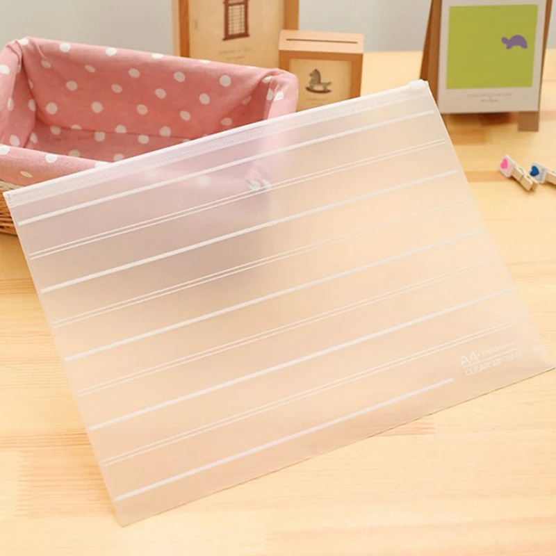 Storage Bag School Office Supply Transparent Loose Sheet Notebook Zipper Environment-friendly Transparent Abrasive File Bag - Цвет: L