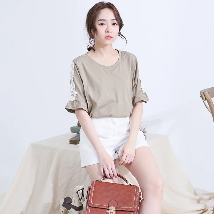 

Mamee you ni Casual Large Size Maternity Top Summer Wear Flounced Sleeves Lace Joint Lactation Garment Nursing 100% Cotton Coat