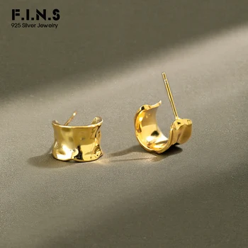 

F.I.N.S Korean S925 Sterling Silver Earrings INS 2020 Irregular Glossy Uneven Surface Wide Stud Earrings Fashion Fine Jewelry