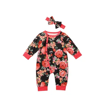 

winter Fashion baby girl clothes Infant Baby Boys Girls Long Sleeve Floral Print Ruffles Romper Jumpsuit Clothes baby clothes