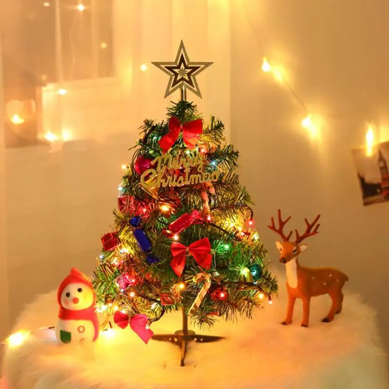 50 см DIY искусственный мини Рождественская елка с светодиодный светильник небольшой сосна Настольный украшения Ночной светильник украшения рождественской елки